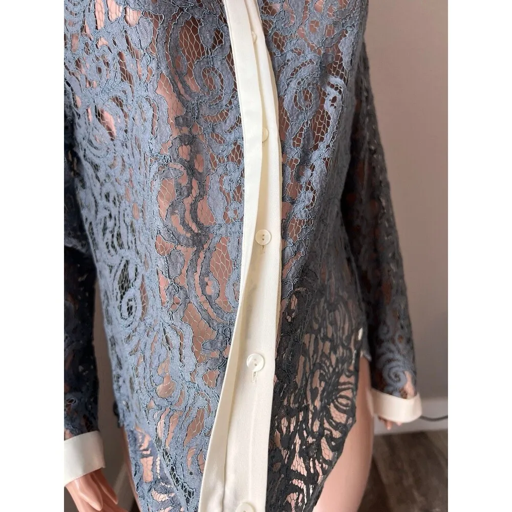 Anthropologie Maeve Gray off white Sheer Lace Collared Button Size 12 Top NWT - Image 6