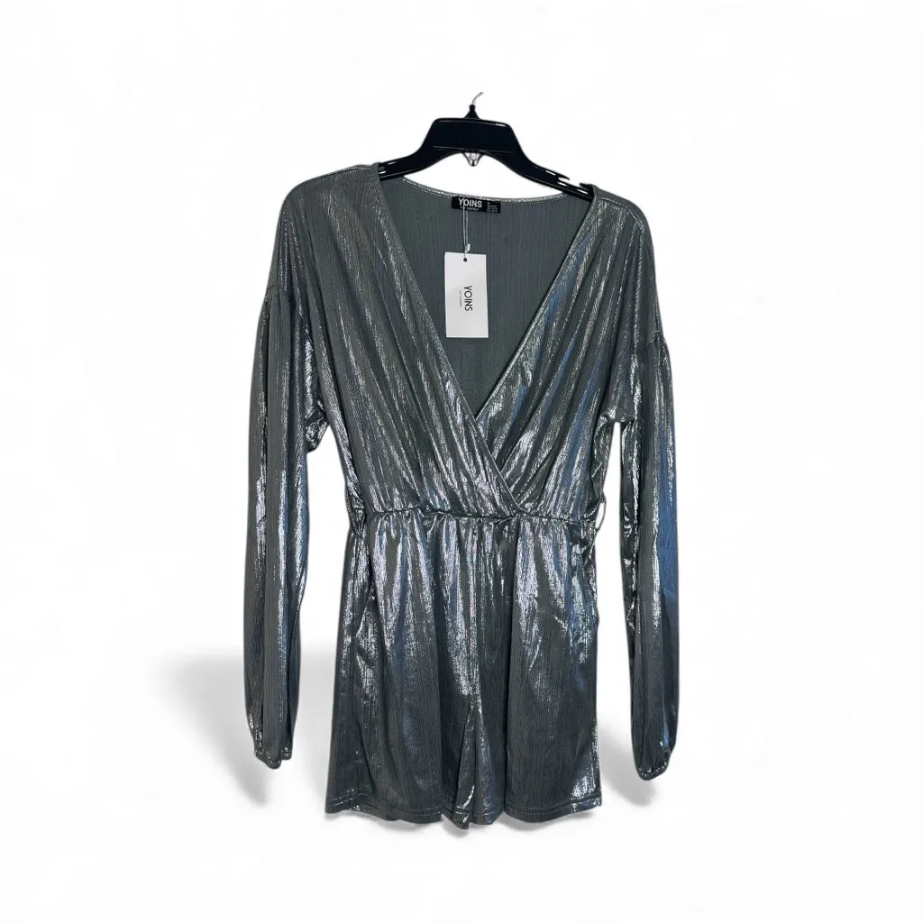 YOINS Metallic Gray Long Sleeve Top size M - Image 2