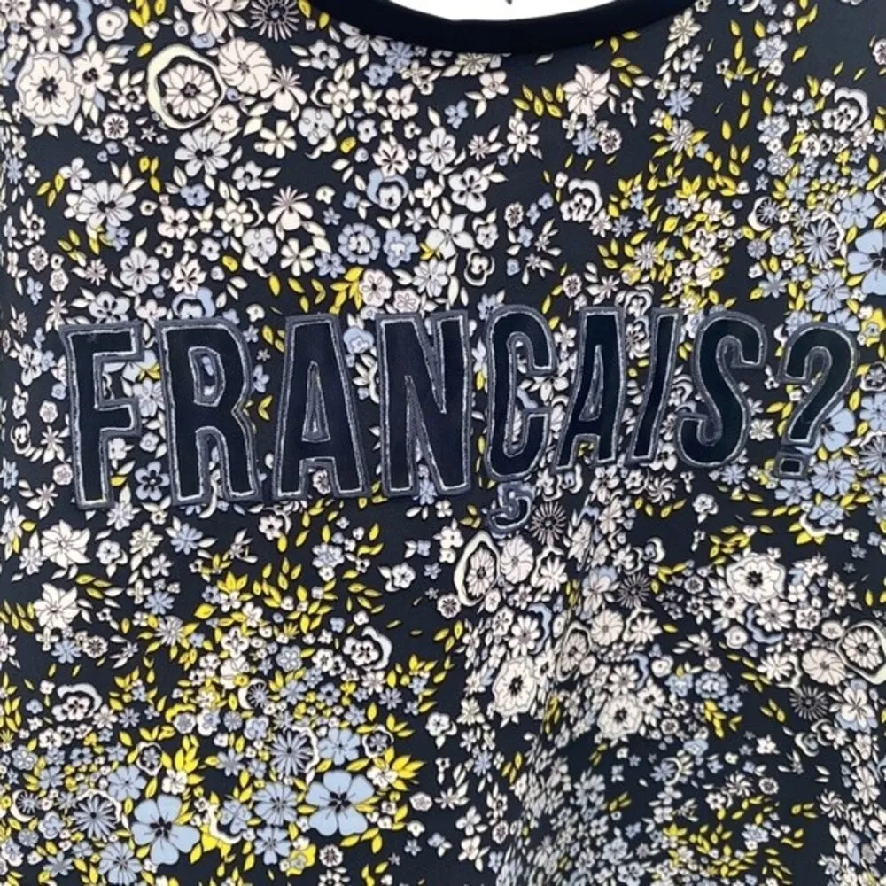 French Connection Womens 6 Francais Floral Graphic Crewneck Sweatshirt Blue Mesh - Image 3