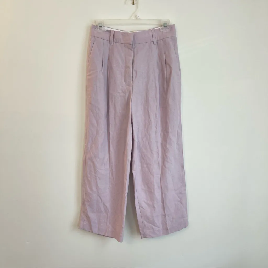 Aritzia Wilfred Sz 4 Effortless Pant Wide Leg Pleated Lilac Classic Linen - Image 2
