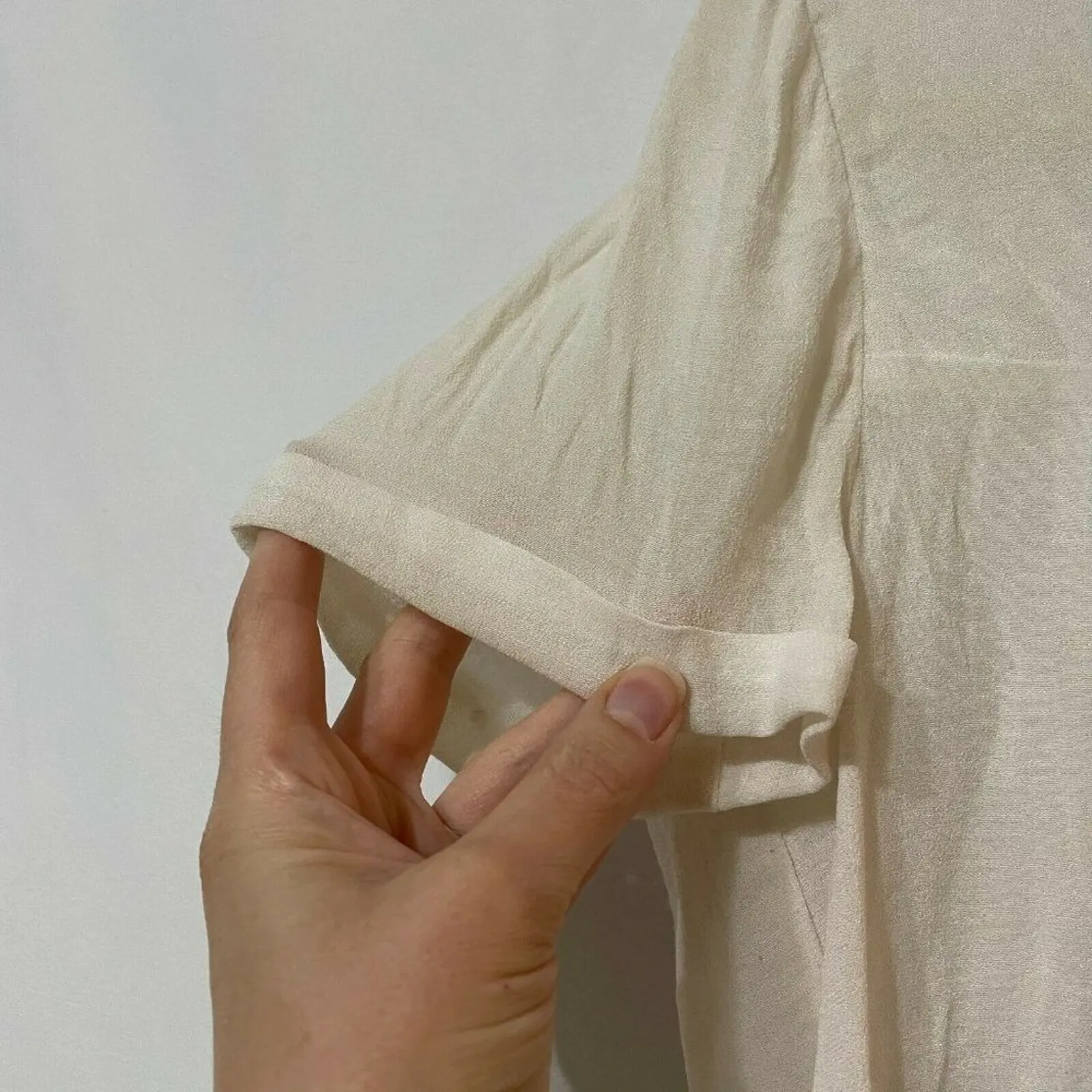 Maje Womens White Beaded V Neck Short Sleeve Hi Low Blouse Womens M Silk Boho - Image 4