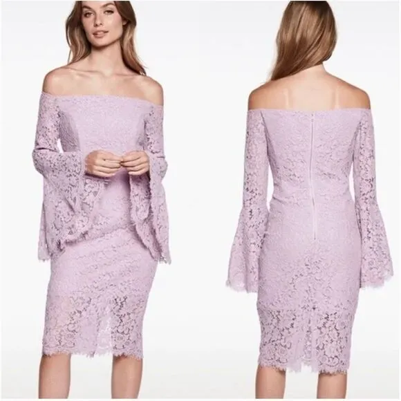 Bardot Solange Lace Midi Dress Purple Lilac 3/4 Bell Sleeves NWT - Image 2