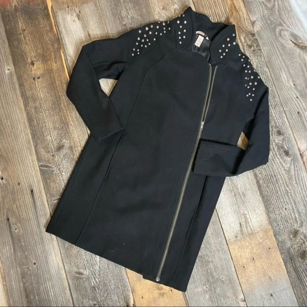 H&M  Studded Wool Asymmetrical Zipper Long Coat - Image 4