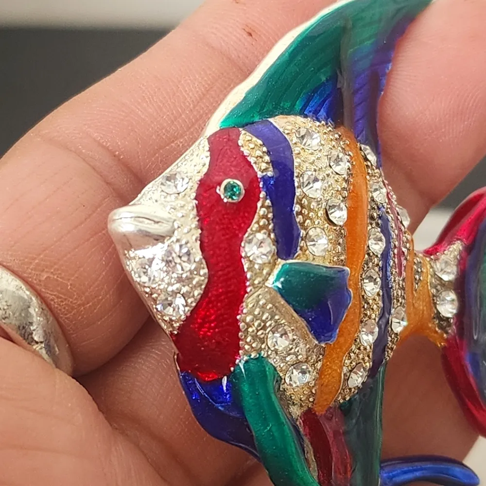 Large Statement Silver Colorful Enamel Angelfish Elegant Brooch Pin - Image 2