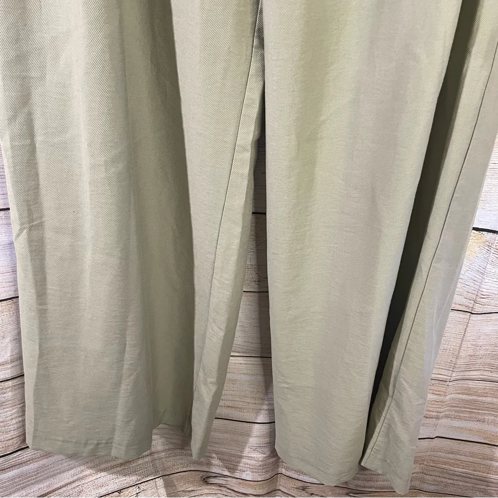 Zara high-rise wide leg pleated green trouser pants with pockets women Size XL - Image 9