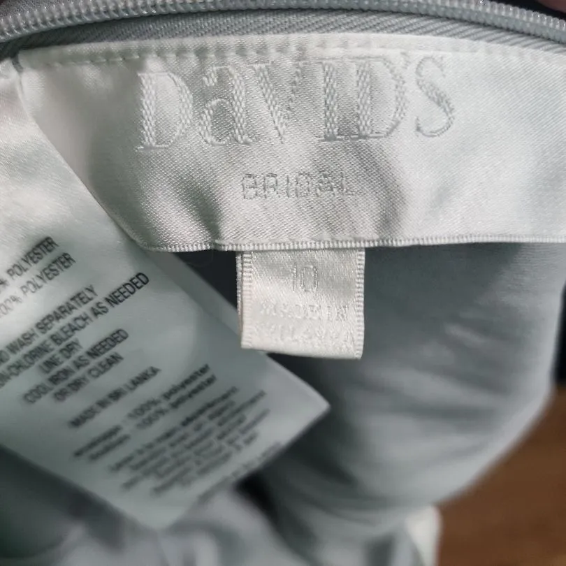 David's Bridal Womens Dress Size 10 Light Grey Wrap Ruffle Hem‎ Tie Waist - Image 7