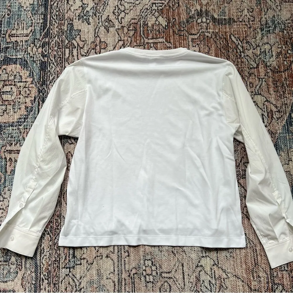 Athleta Mixed Media Long Sleeve White Pullover Sweatshirt Crew Neck Size Medium - Image 7