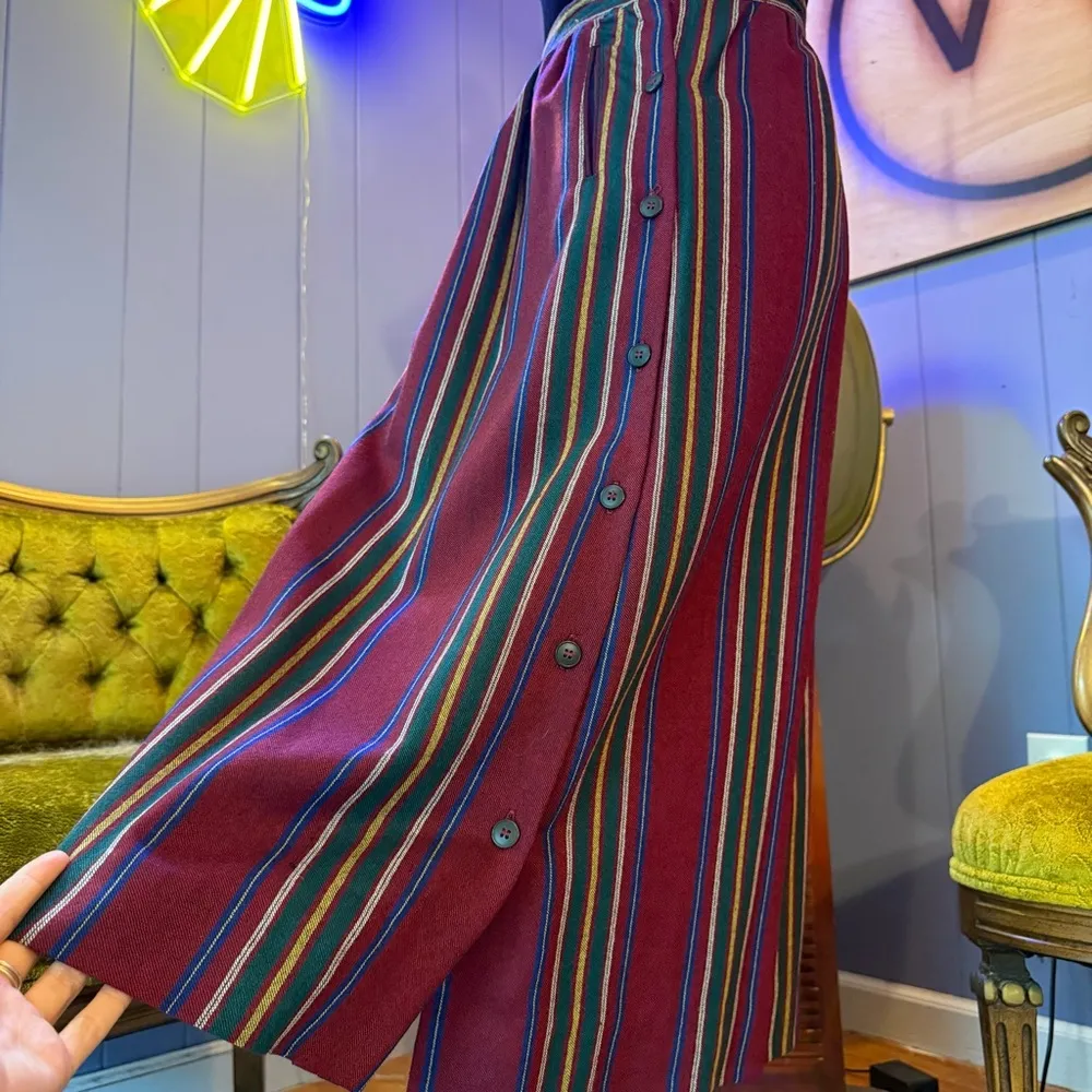 NWT Vintage 90s Wool Striped Button Down Midi Skirt Size small - Image 6