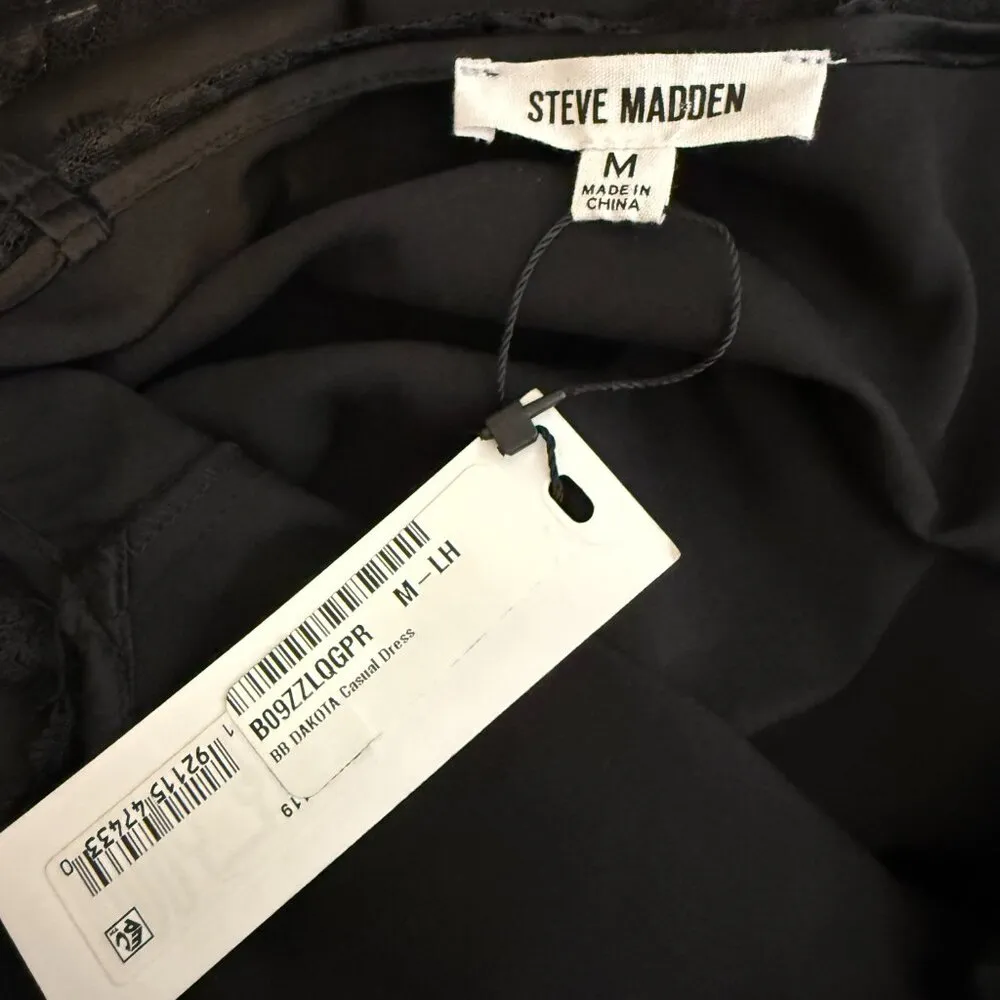 NWT Steve Madden Veera Lace Trim Slipdress Mini Dress Women's Medium Black Satin - Image 14