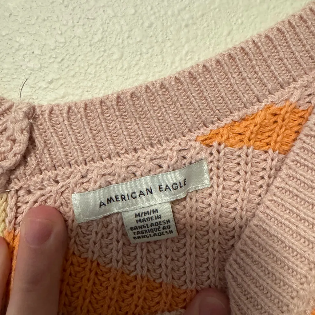 American Eagle Outfitters Striped V-Neck Sweater - Pink, Yellow, Orange - Image 2