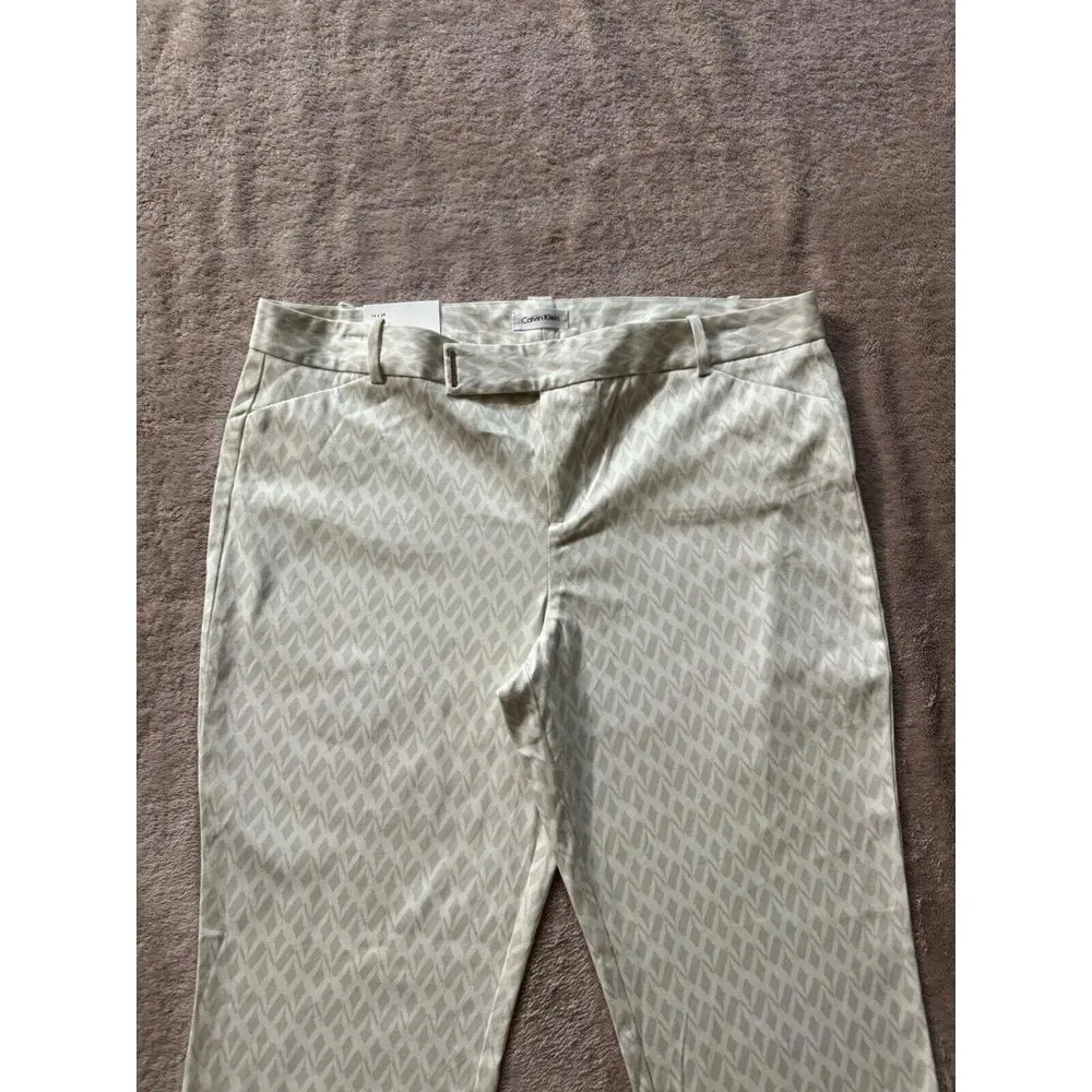 CALVIN KLEIN WHITE DIAMOND‎ PATTERN STRETCH SLIM ANKLE PANTS SIZE 14 NWT - Image 2