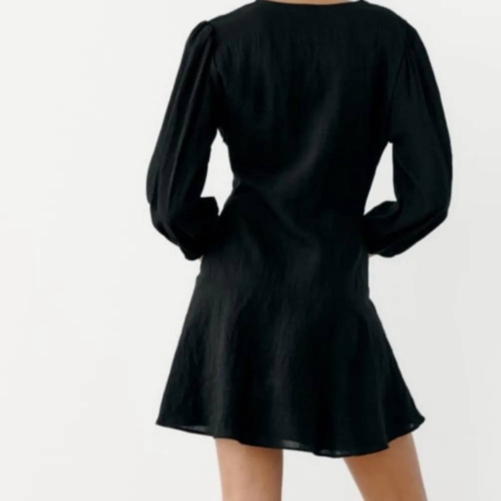 NWT Zara Black Mini Wrap Bow V Neck Long Sleeve Dress Fit & Flare Medium Party - Image 2