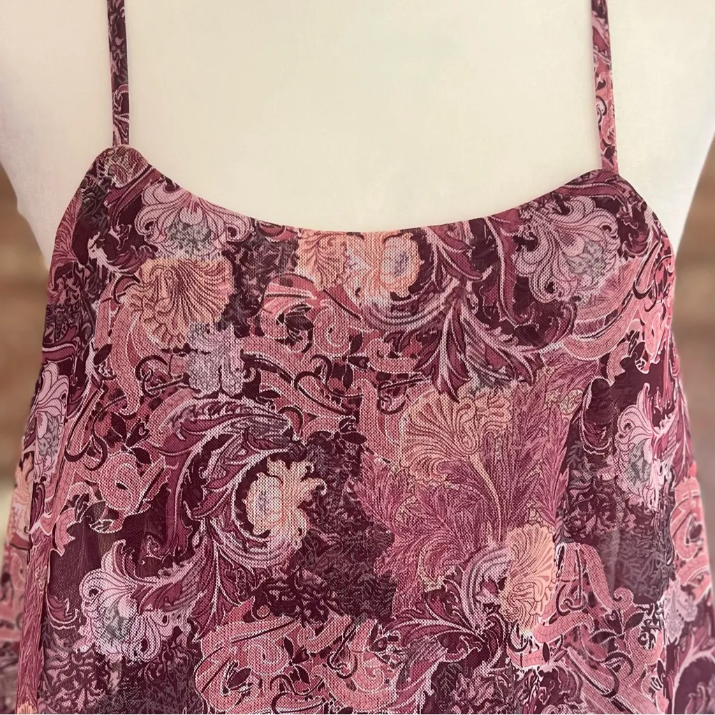 Indigo Thread Co Dress Maxi Floral Pom Flounce Burgundy XS Tiered Brunch Garden Pink - Image 2