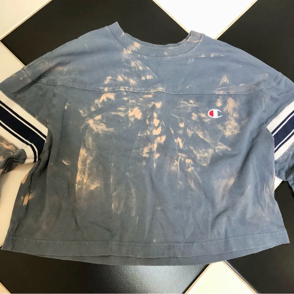 Tie Dye Crop Rugby Sweatshirt Lightweight Blue Grey Athletic sz Medium - Image 2