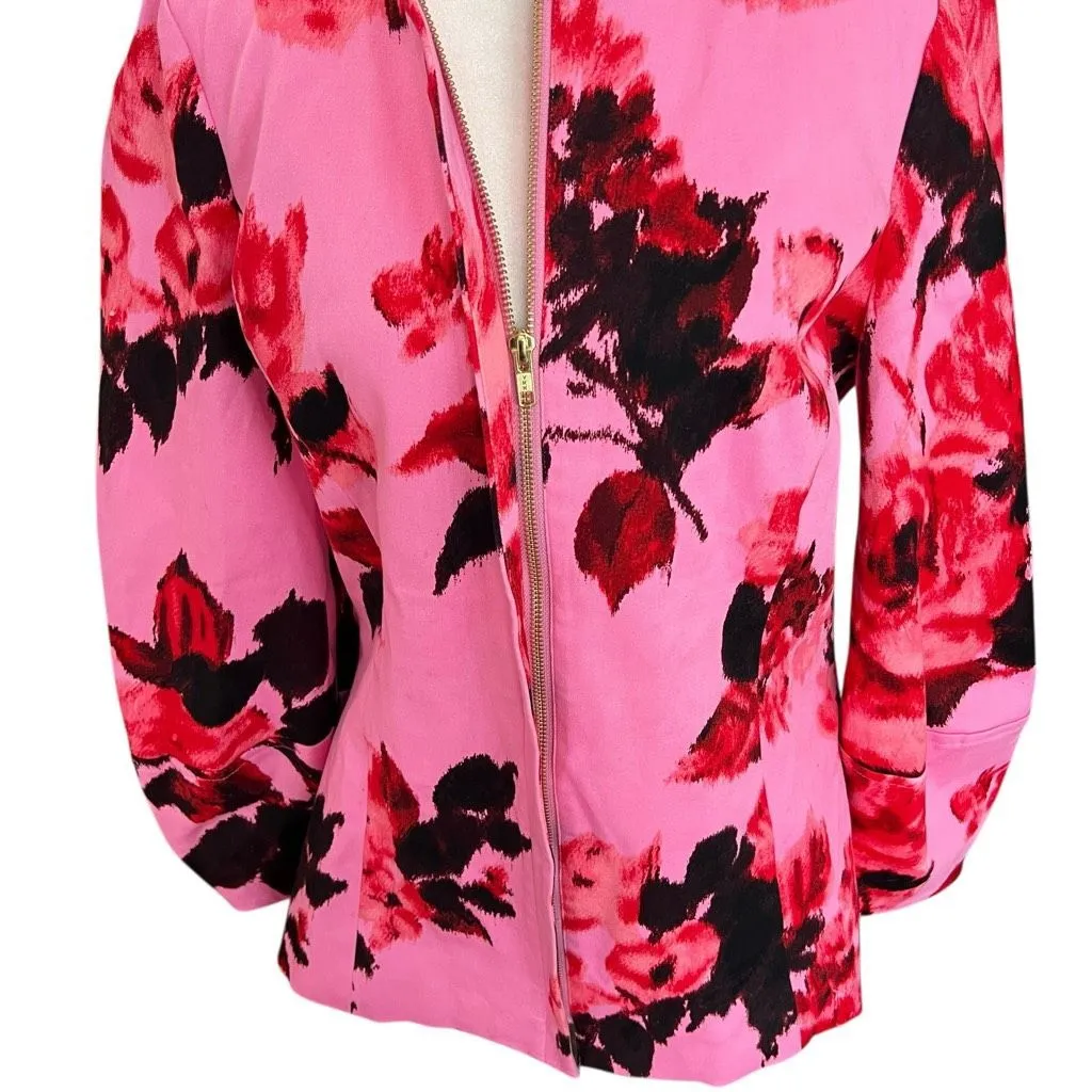 Tuckernuck Cerise Blossom Jacquard Jacket Pink Floral Zip Front Size 10 - Image 5