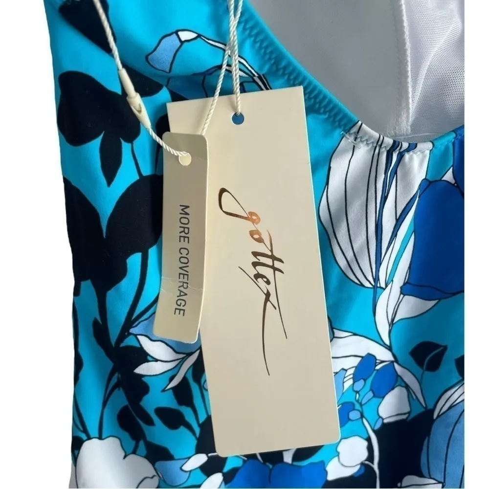 Gottex Floral Art Square Neck One Piece 8 Blue Floral‎ Swimsuit - Image 7