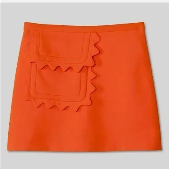 NWT Victoria Beckham Orange Scallop Trim Twill Skirt Size Medium - Image 2