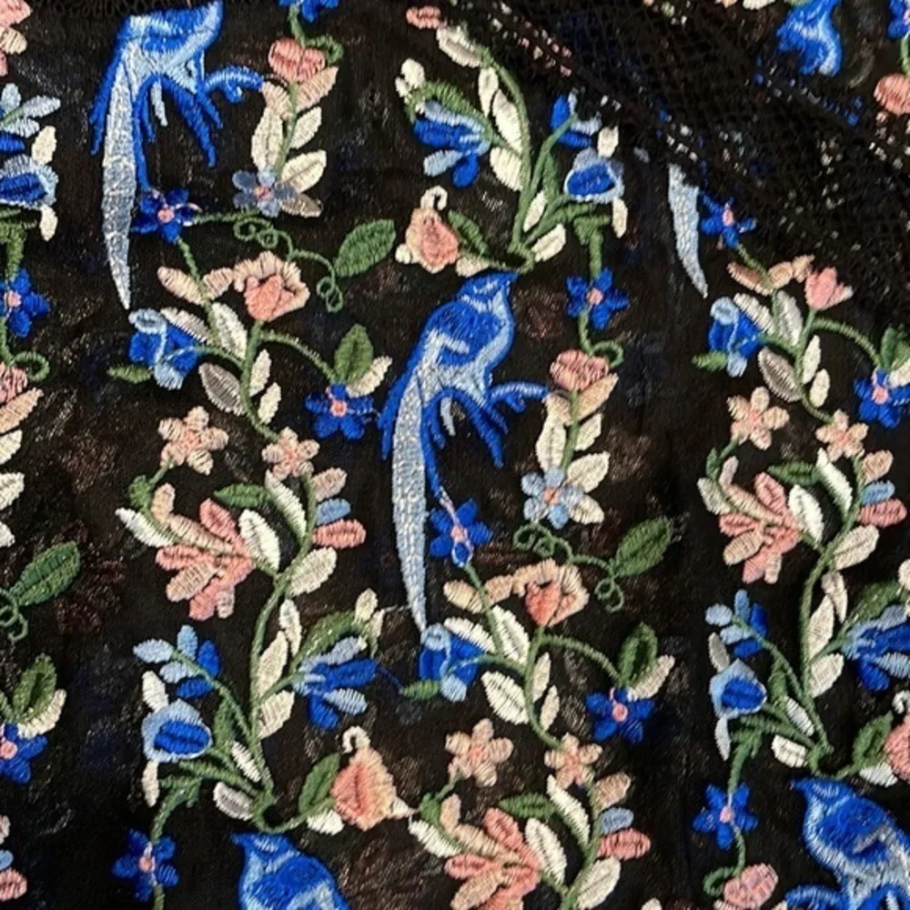 TopShop Embroidered floral and peacock print lace trim top - Image 3