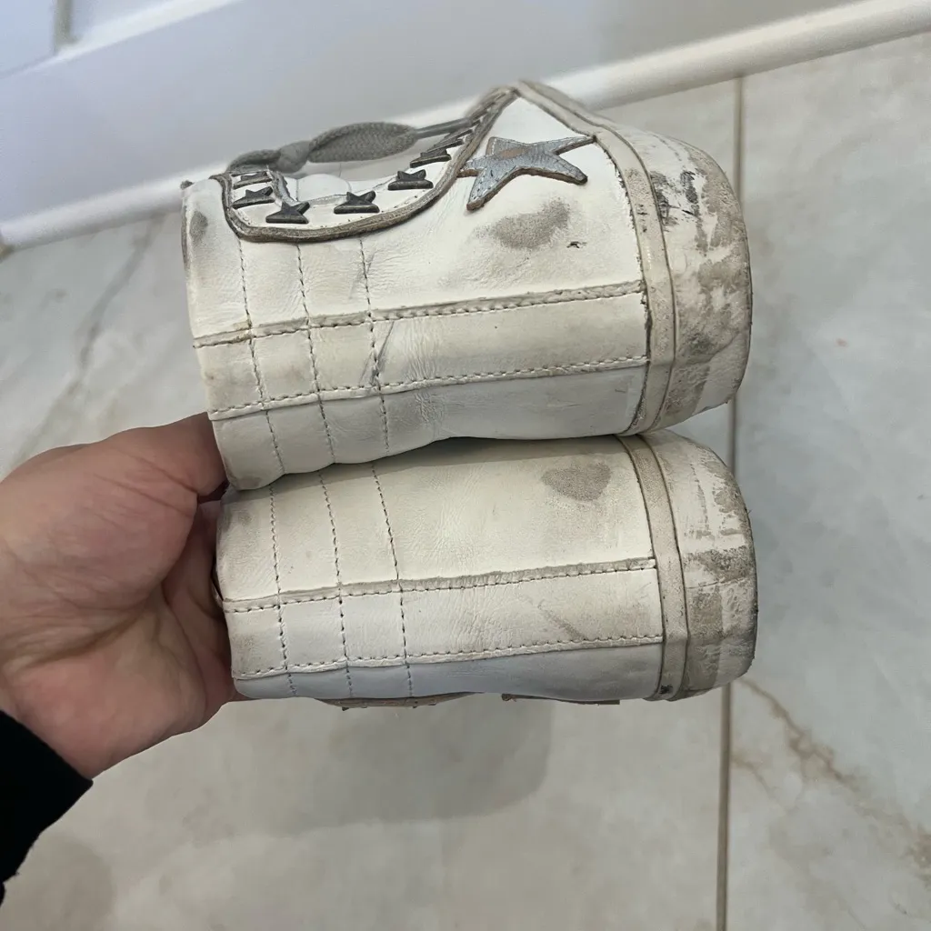 Golden Goose White Slide Silver Metallic Leather Star Flash High Top Sneakers - Image 5