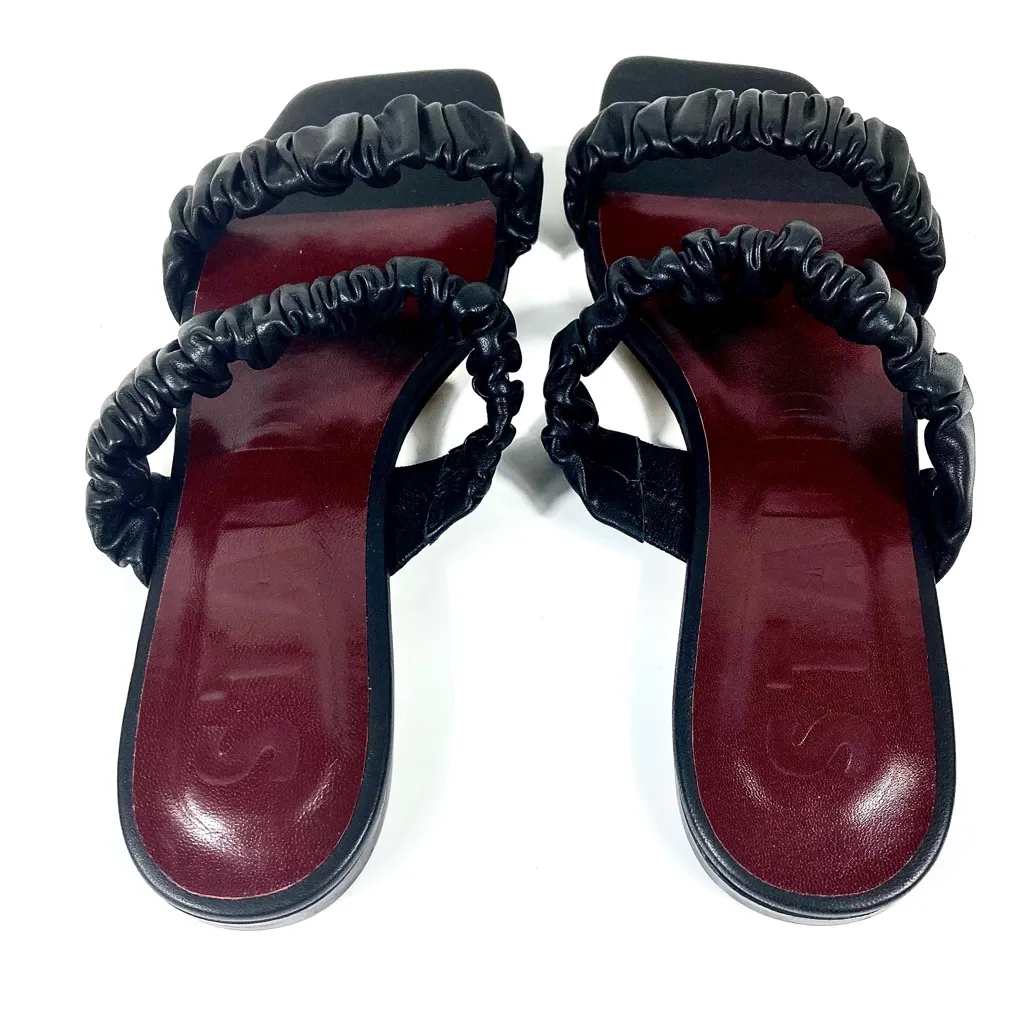 Staud Maya Ruched Slide Sandals Black EU 40 NEW Leather Double Strap Logo Size 9.5 - Image 7