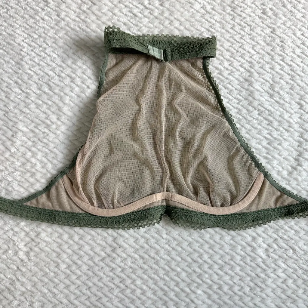 Victorias Secret Halter Bralette Bra Shortie Set S Green Floral Fairy Cottage - Image 7