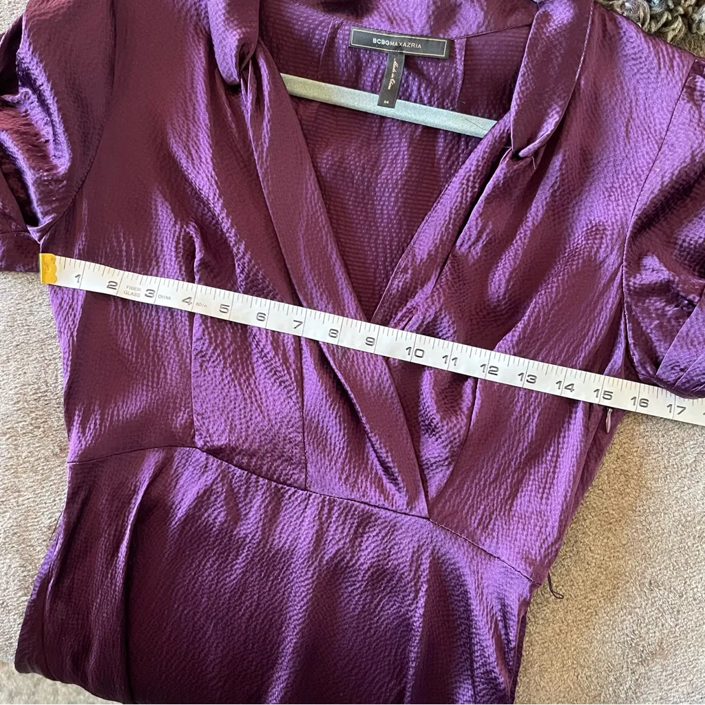 BCBGMaxazria Vintage Dark Romantic Vamp Whimsigoth Puff Sleeve Purple Silk Dress - Image 12