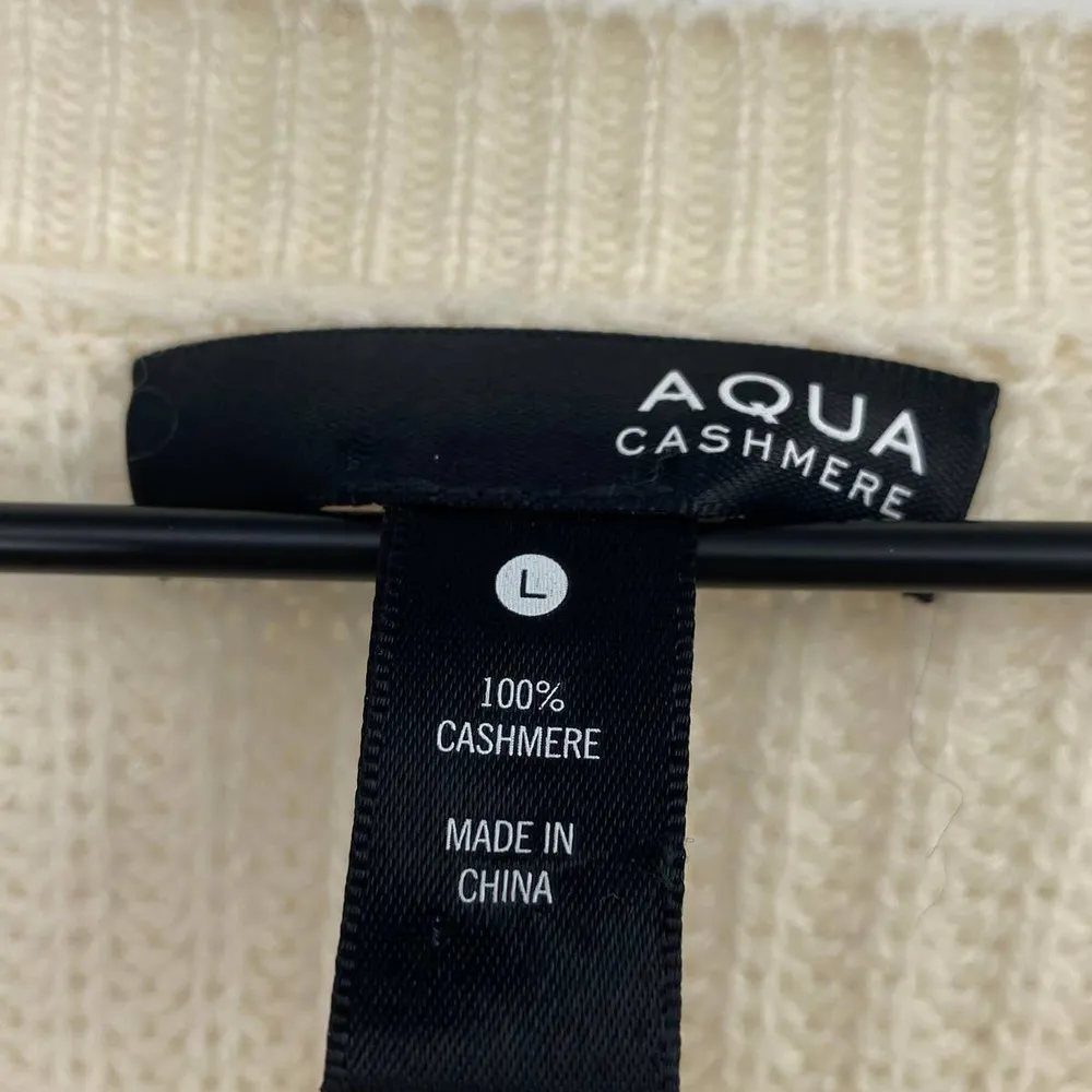 Aqua Cashmere Ribbed Crewneck Pullover Sweater Arm Cut outs Ivory Womens Large - Image 4