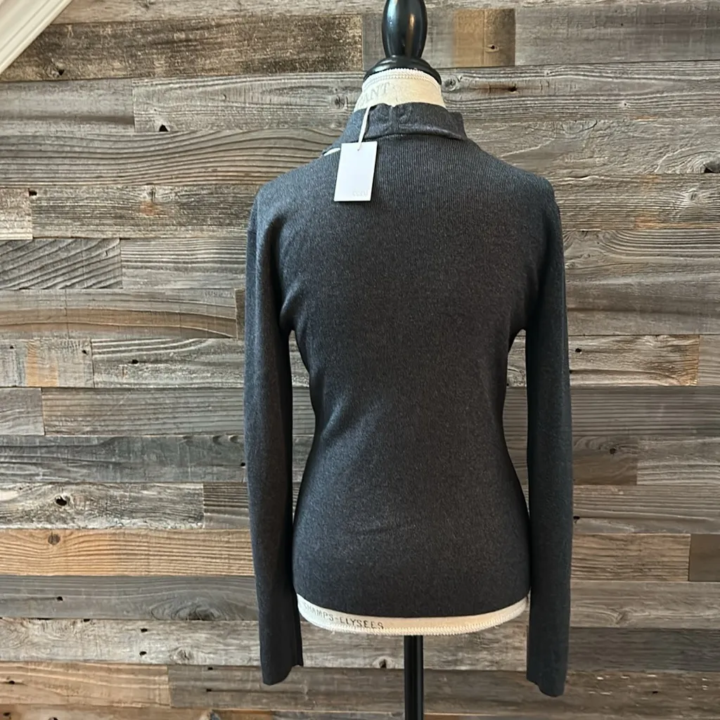 ECRU Gray Asymmetrical Neck Long Sleeve Sweater Size Small - Image 4