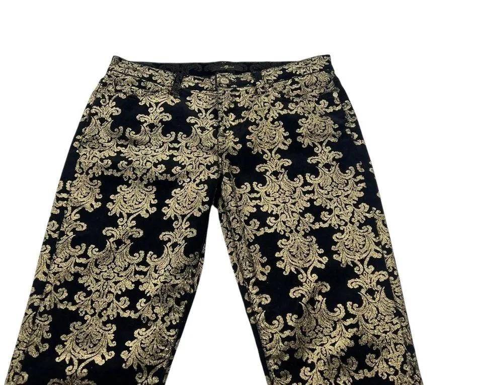 7 for all Mankind Black Velvet Gold Foil Brocade Jeans - Image 7