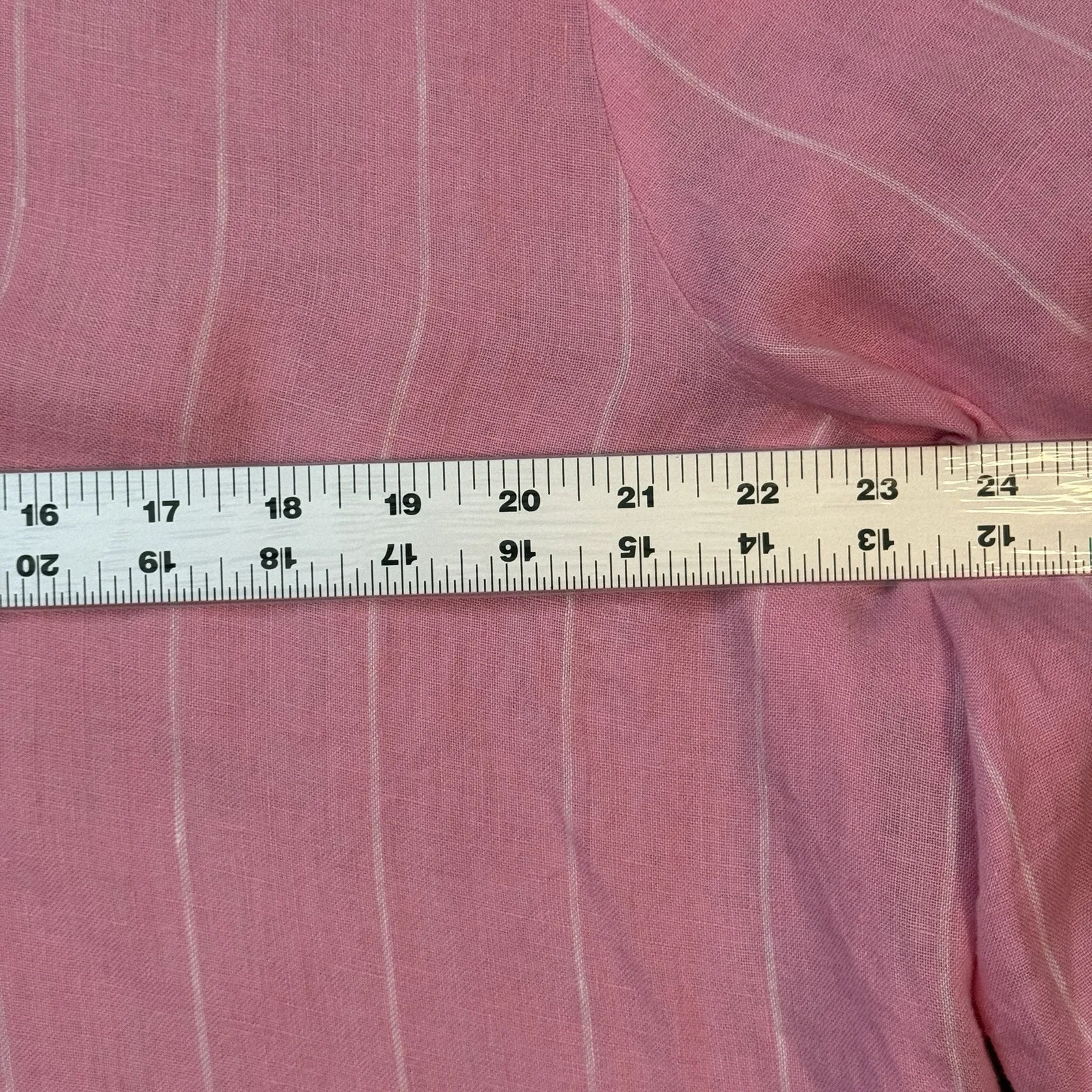 M&S Pure Linen Pink Striped Plus Size‎ Long Sleeve Shirt Breathable, Size 14 - Image 8