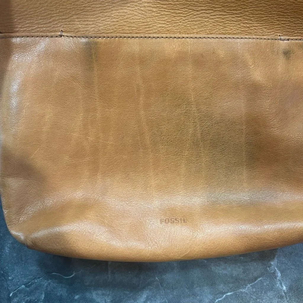 Fossil Cow Hide Leather Brown Tan Shoulder Crossbody Purse Bag - Image 4