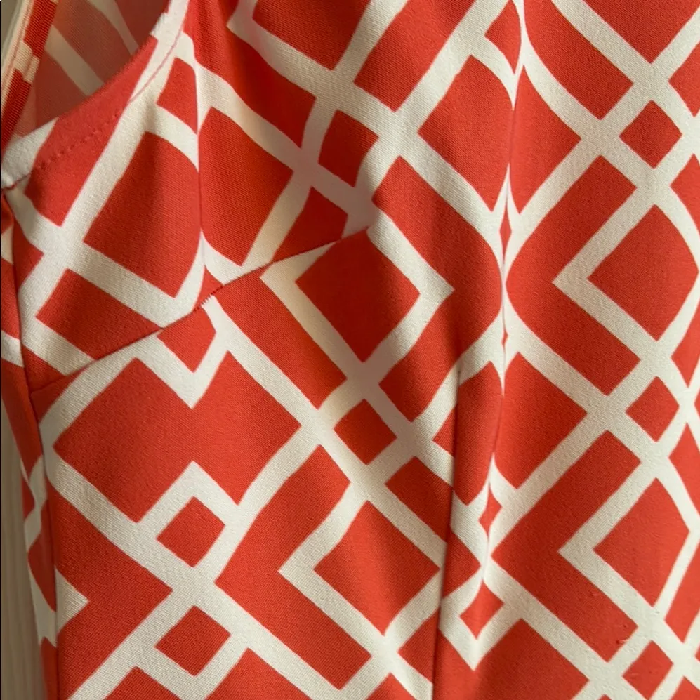 Connected Apparel Coral and White Midi Sheath Dress Bateau Neckline Sz 8 - Image 3