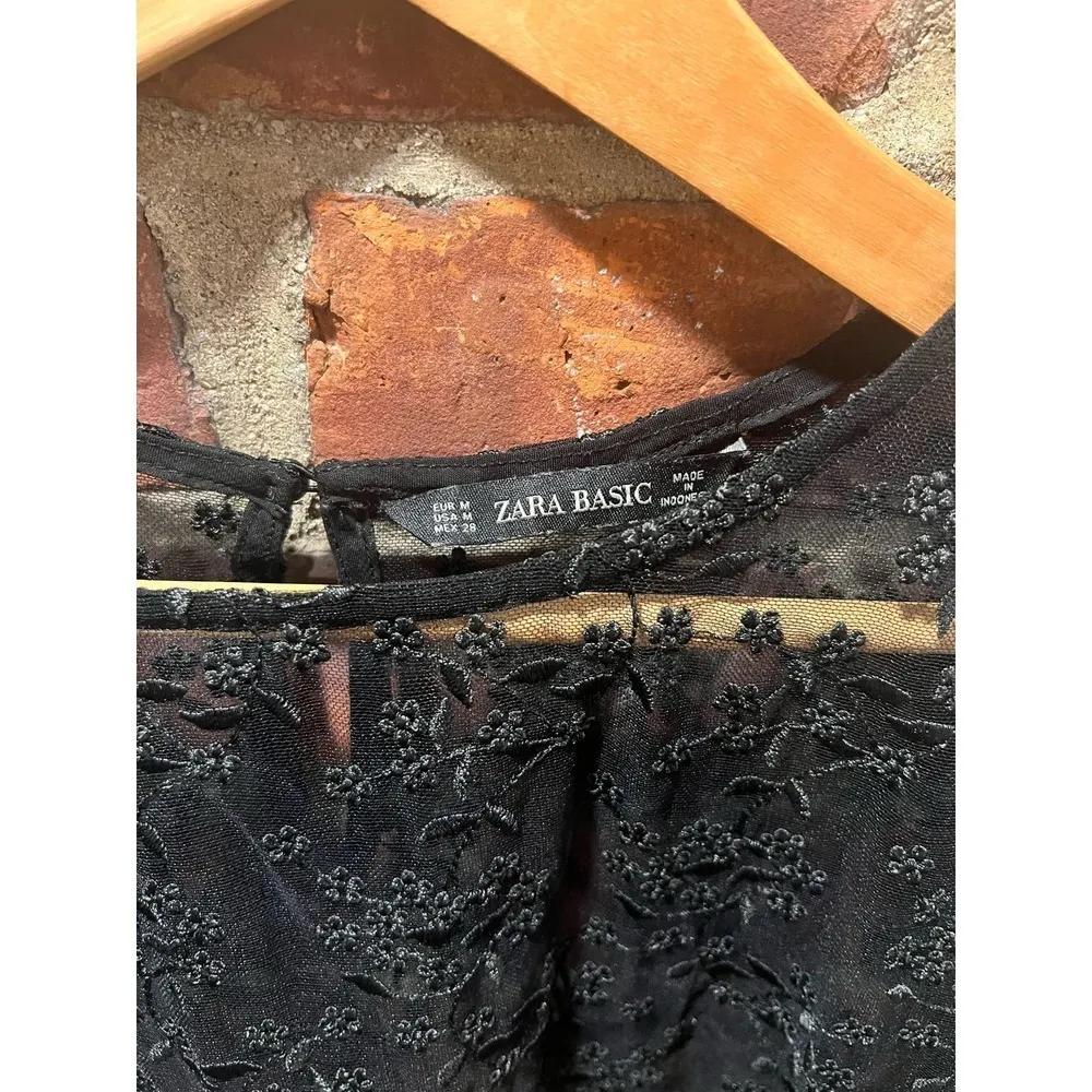 Zara Womens Romantic Whimsygoth Grunge Short Lace Black Blouse M - Image 6