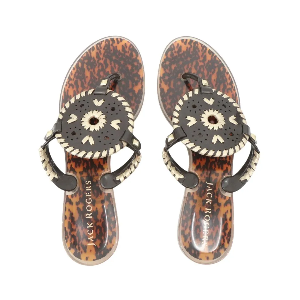 Jack Rogers Georgica Jelly Tortoise Brown Thong Medallion Flip Flop Sandals 8 - Image 3