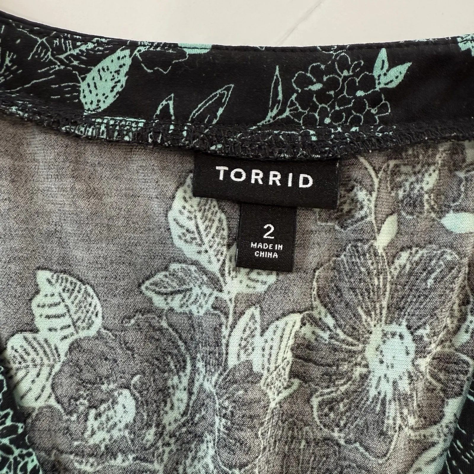 Torrid Black Aqua Floral Jersey Knit Faux Wrap Surplice‎ Dress Size 2X - Image 9