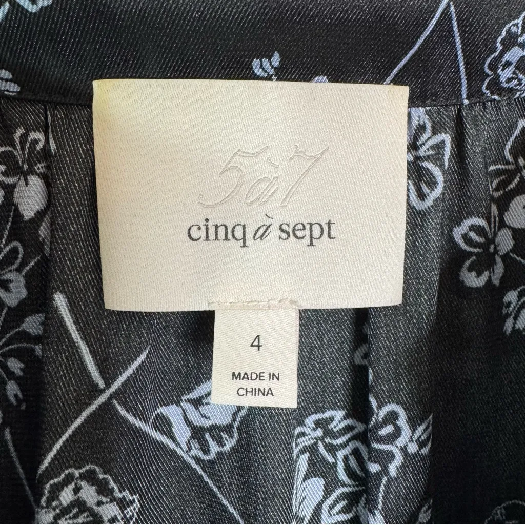 Cinq a Sept Halette Wrap Midi Dress Black & Blue Floral Print Size 4 - Image 9