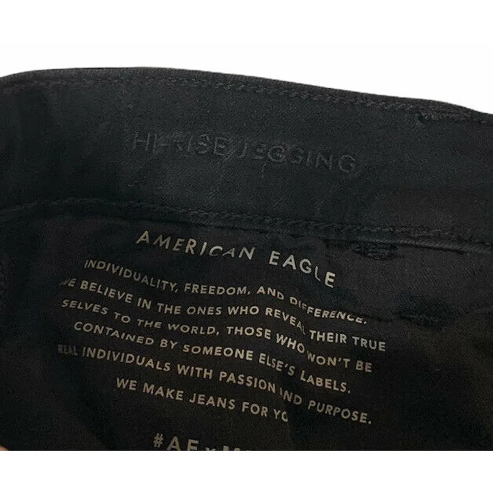 Womens American Eagle Hi Rise Jeggings Skinny Raw Hem Black Stretch Distressed 6 - Image 7