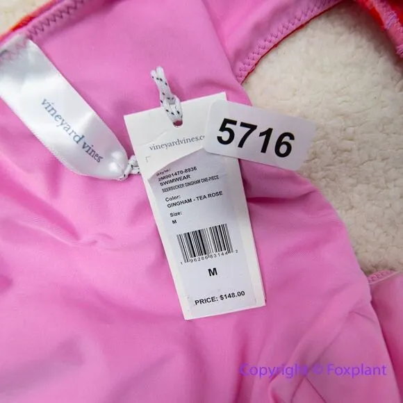 NEW Vineyard Vines seersucker gingham one piece swimsuit in tea rose,‎ size M - Image 13