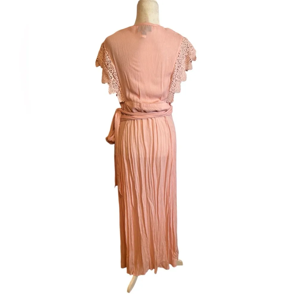 NWT Roaman’s Wrap Maxi Dress Lace Sleeves Size 12W Blush Pink - Image 4