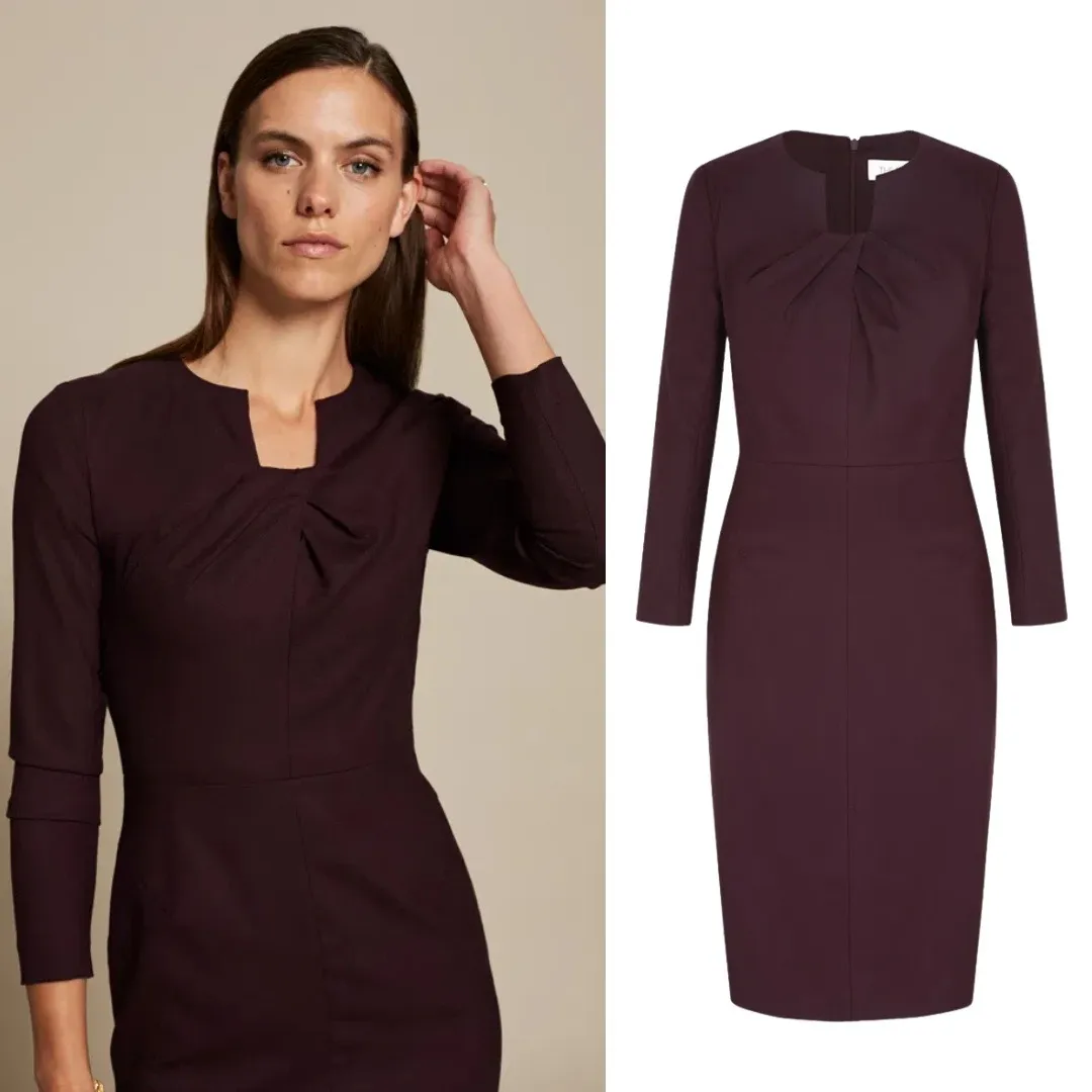 The Fold Dress Purple Long Sleeve Crepe Twist Sheath Waverley Dress Size 8 - Image 2