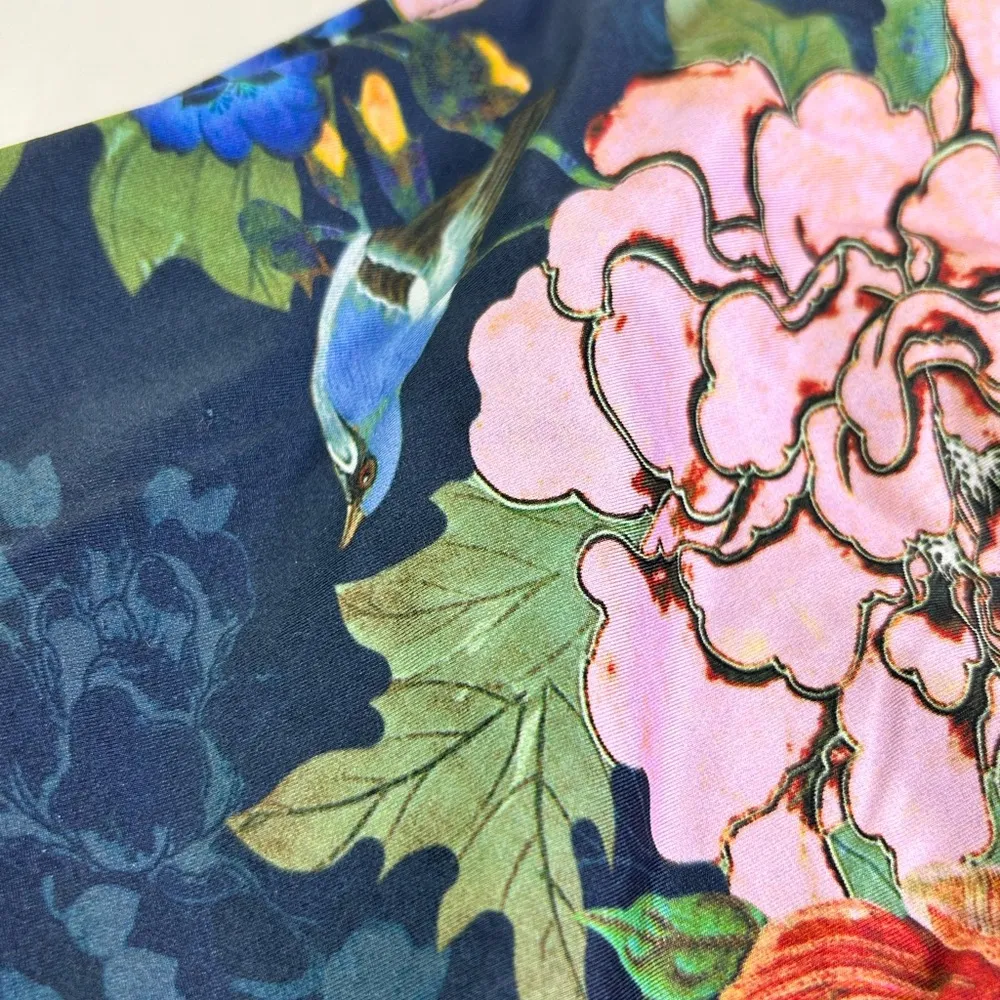 New Milea bikini bottom Eastern Ruched side hipster blue bird floral pattern 10 - Image 3