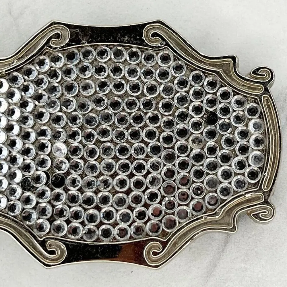 Silver Tone Rhinestone Scroll Western Bling Belt Buckle - Image 4