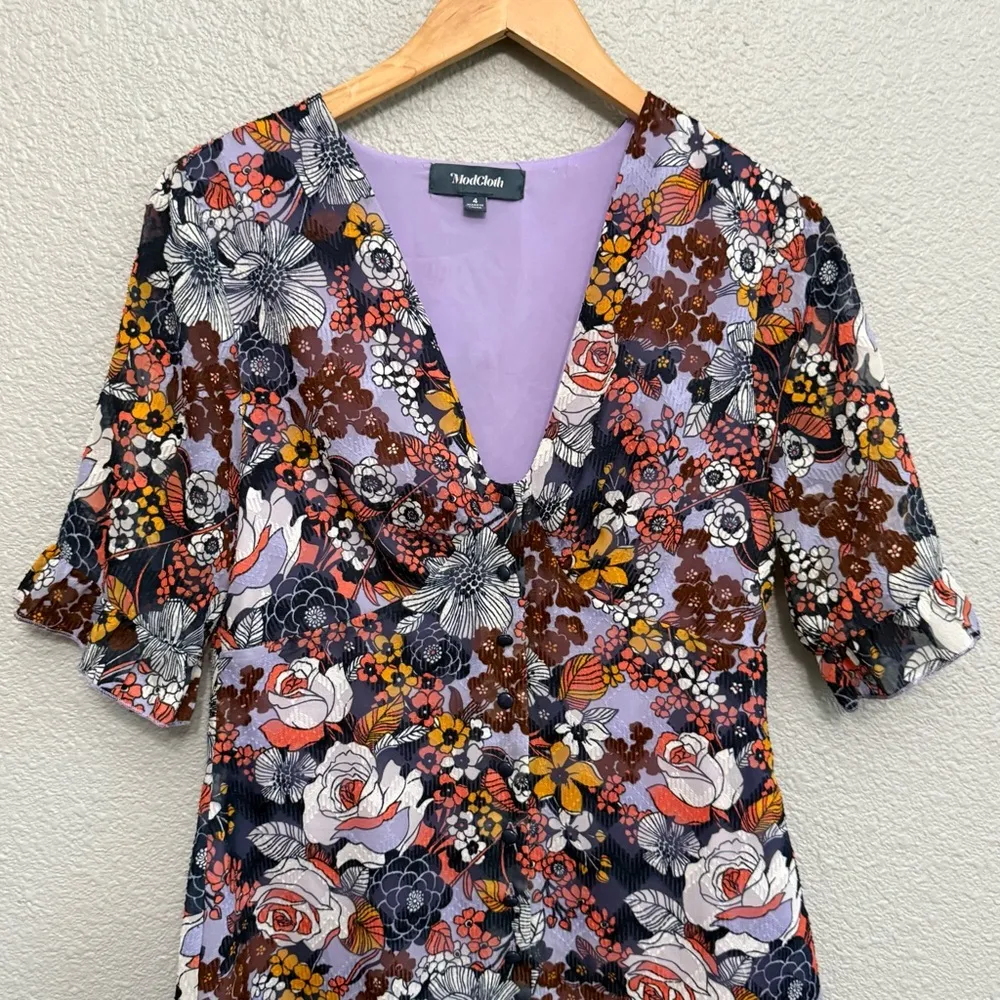 ModCloth daytime Darling Retro Floral Mini Dress Size 4‎ - Image 4