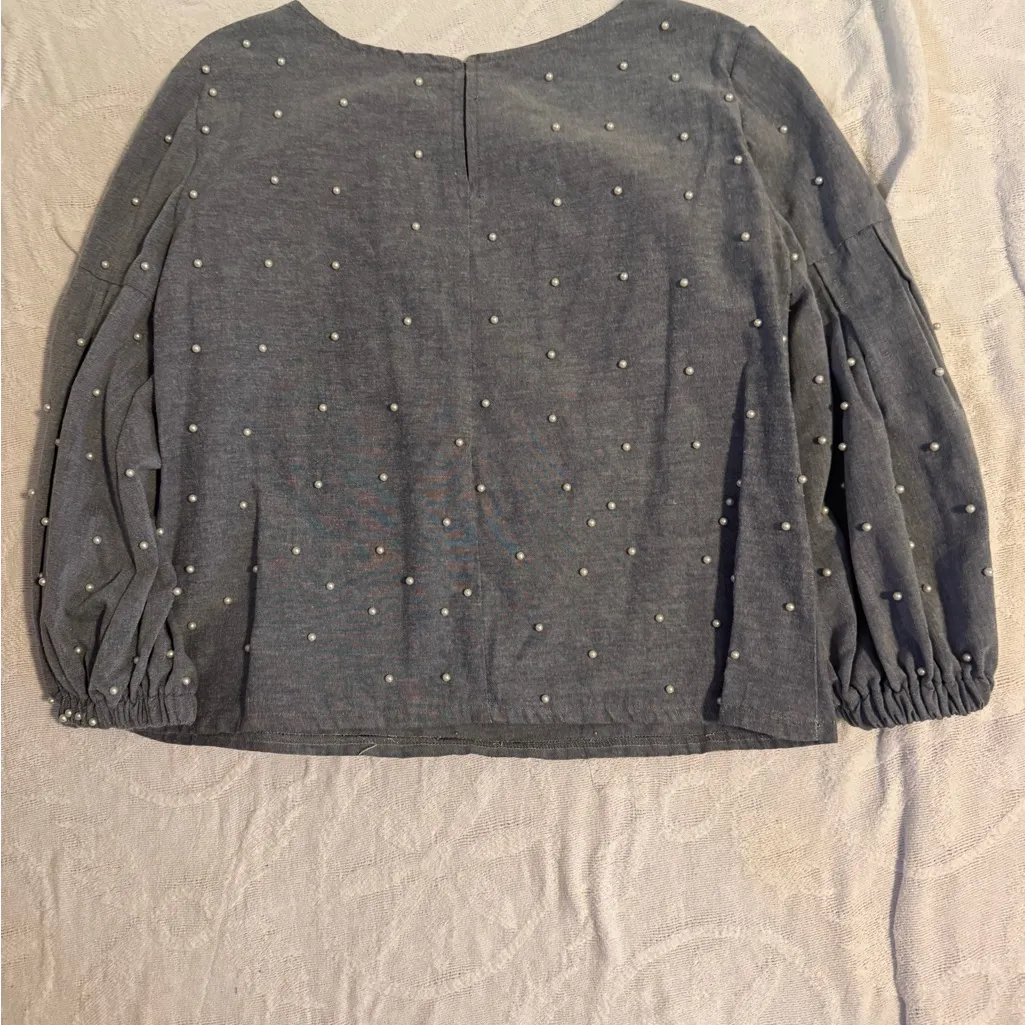 Blue Women's Top with Pearl Accents - Image 2