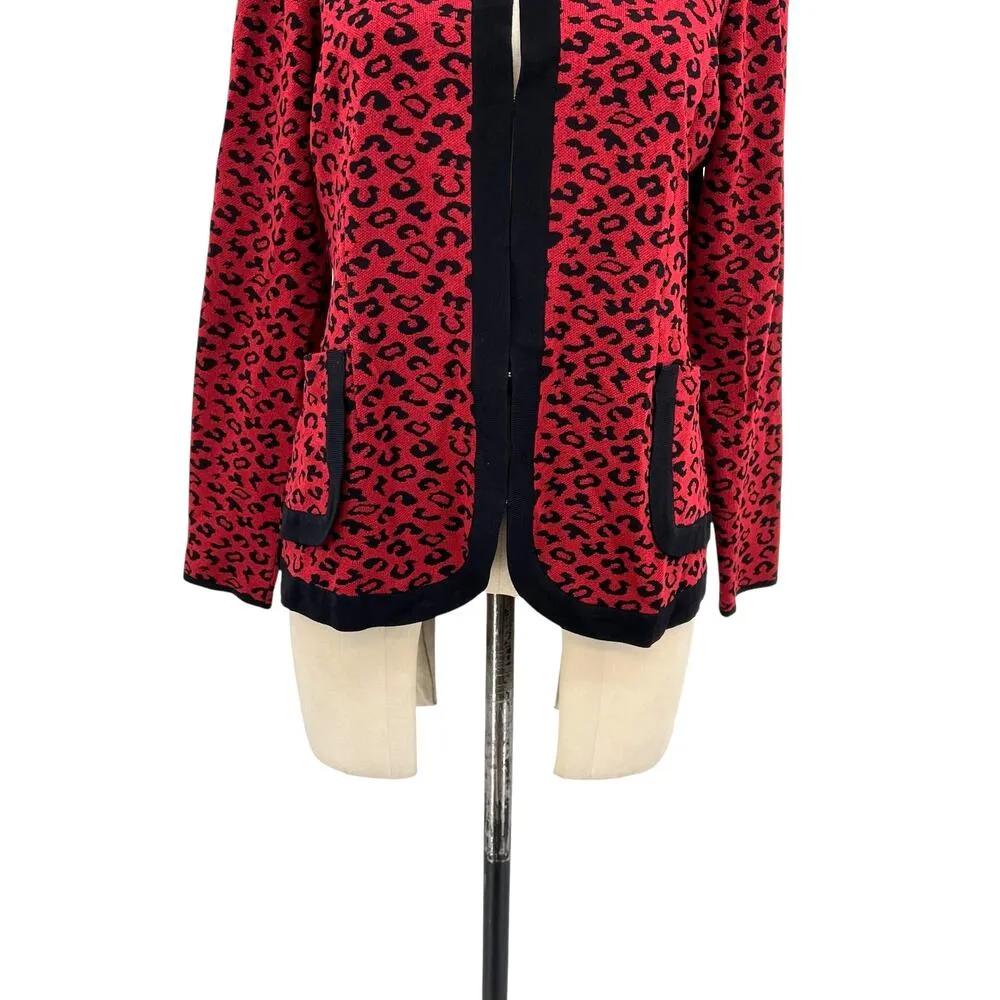 Exclusively Misook Red Black Leopard Print‎ Cardigan Sweater Top Size Medium - Image 4