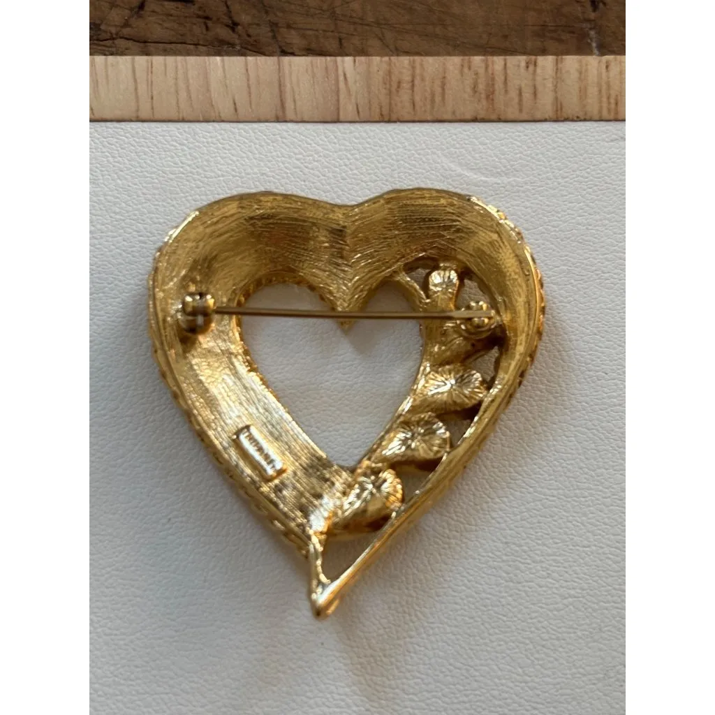 Vintage Trifani Gold Tone Heart Brooch With Pink & Iridescent Accents Floral De - Image 8