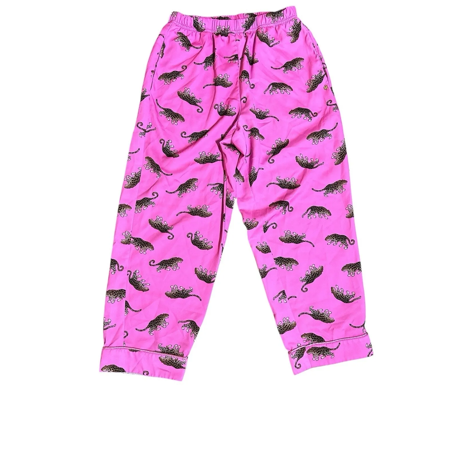 Fabletics EcoSatin Pink Leopard Print Pajama Set Crop Pant Button Down Top Sz S - Image 7