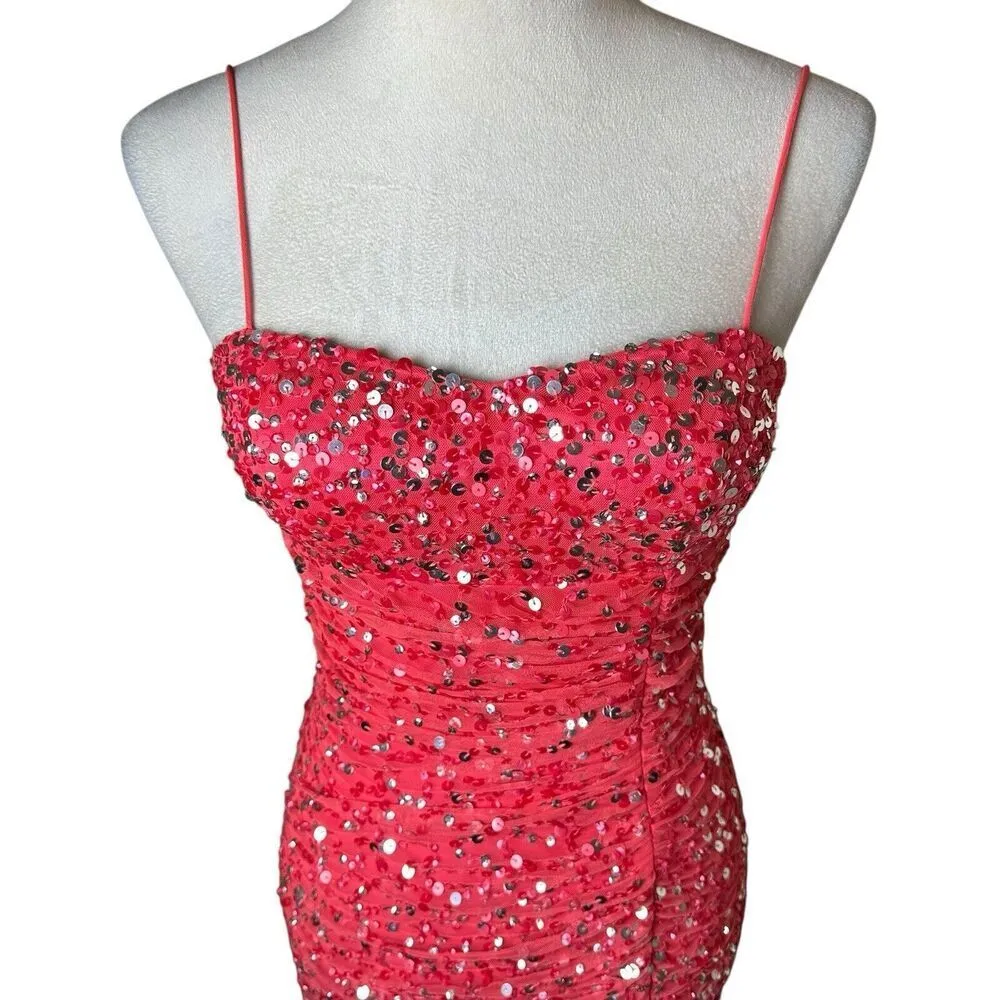 Cache Pink Sequin Gown 0 | Ruched Formal Evening Dress Prom Pageant Glam Sparkle - Image 4