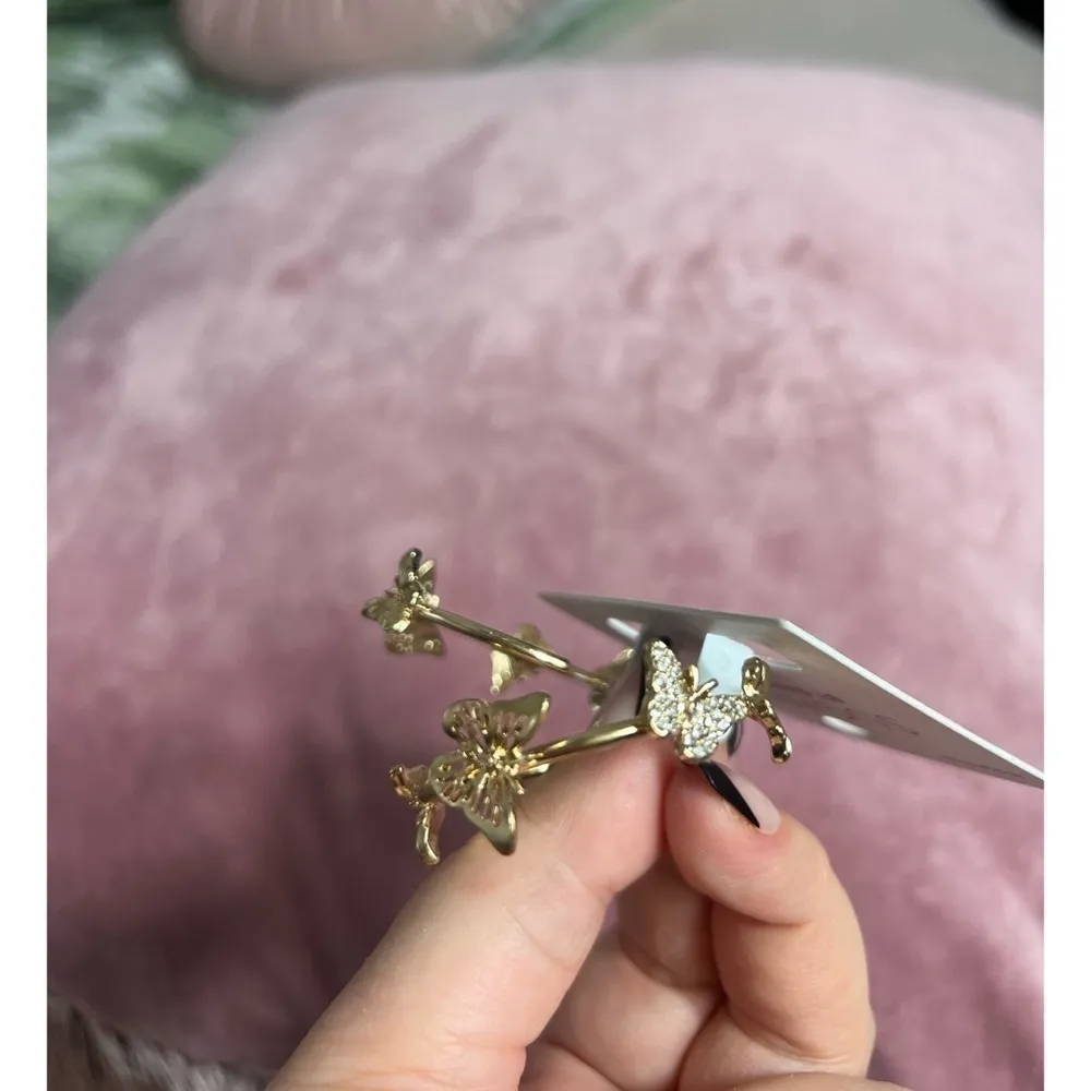 Sugarfix by BaubleBar Gold Crystal Rhinestone Butterfly Wing Hoop Earrings OS - Image 11