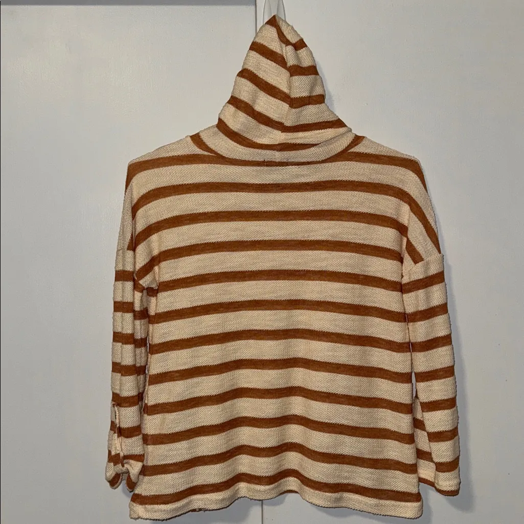 Storybuk Hooded Long Sleeve Top Striped Pullover Women’s M Medium Tan - Image 5